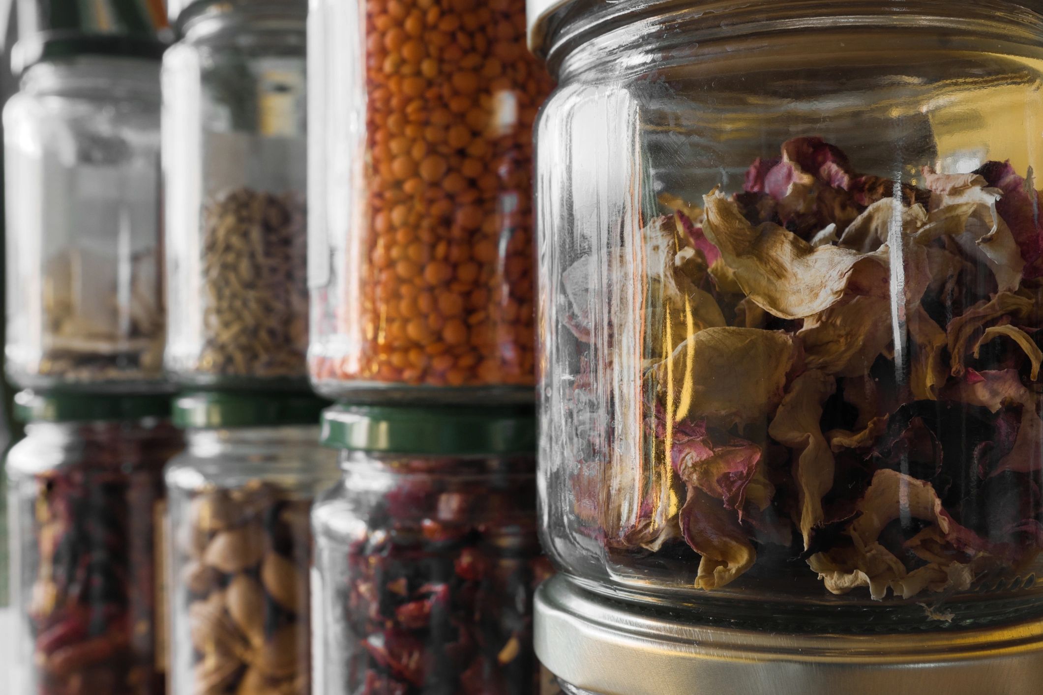 Jars of pantry staples representing pantry and food storage